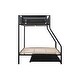 preview thumbnail 8 of 7, Black Twin over Full Metal Bunk Bed with Trundle, Noise-Free Wood Slats, Textilene Guardrail