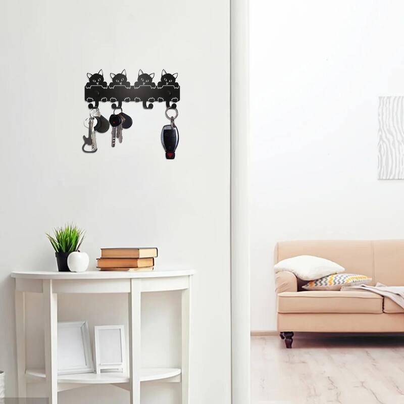 Black Metal Wall Hook Rack Space Saving 6 Hook Organizer for Towels Coats and Accessories - 6.45”L x 2.71”H