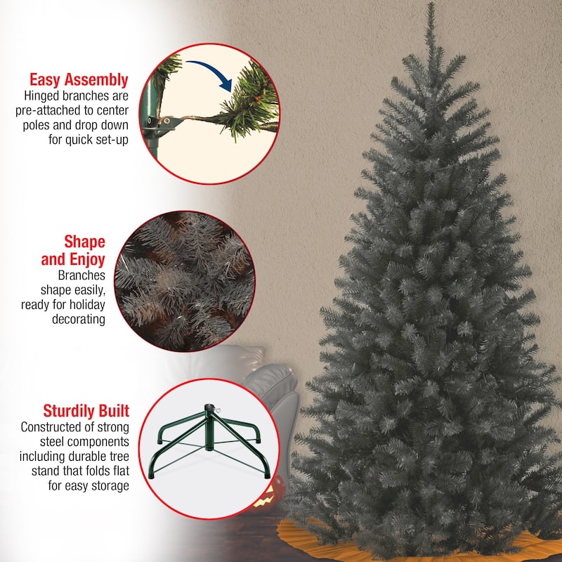 National Tree Company Halloween North Valley Spruce Black Tree, 7.5 feet