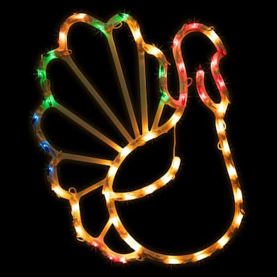 Lighted Turkey Thanksgiving Window Silhouette Decoration - 18"