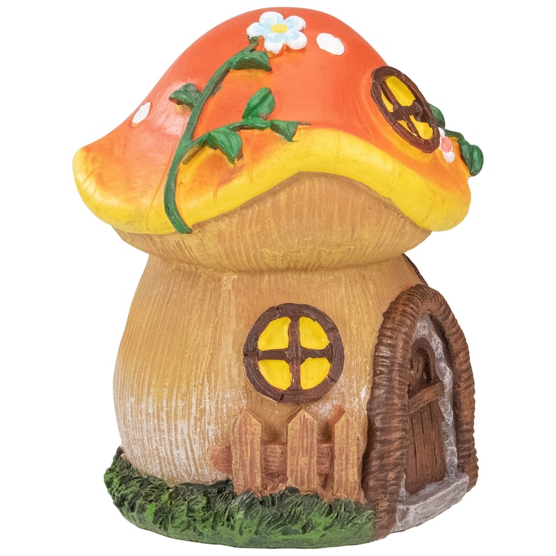 6.25" Orange Mushroom House Outdoor Garden Statue