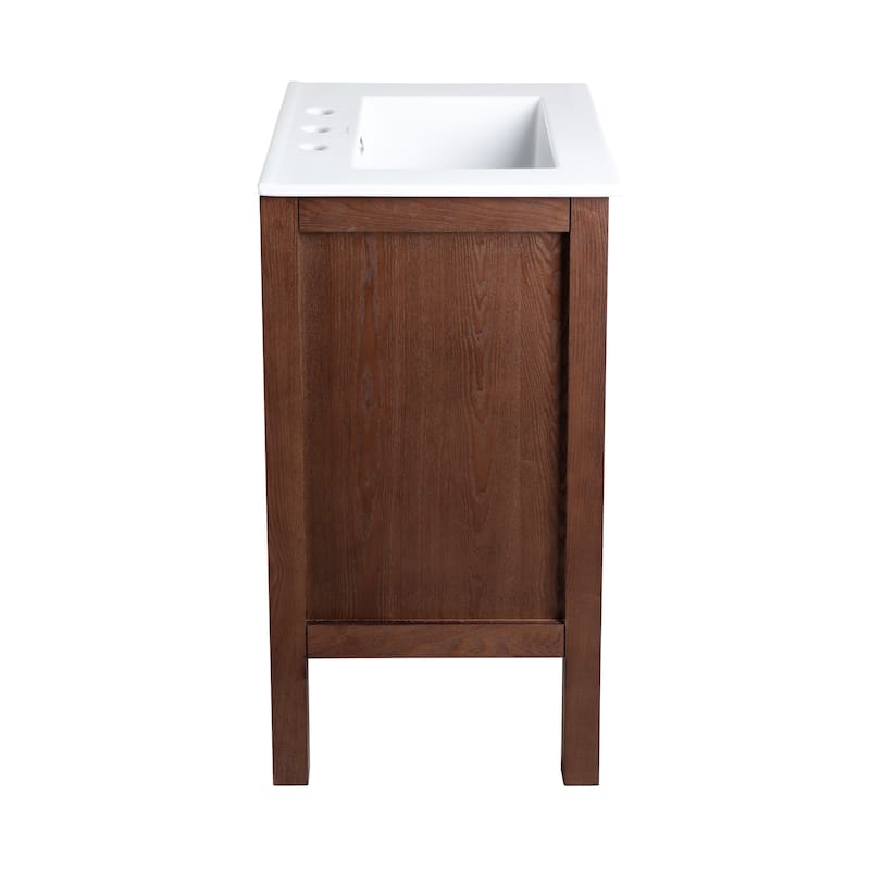 Nadar 24 In. Brown Walnut Bathroom Vanity With White, 3-Hole Ceramic Sink Top