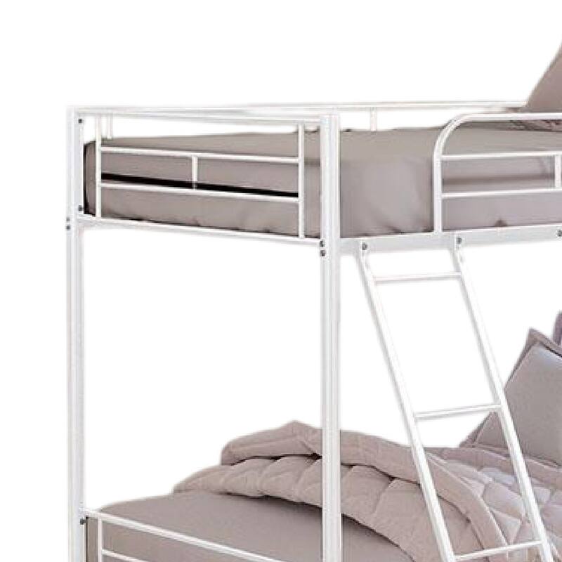 Cet Twin Over Twin Bunk Bed, White Metal Frame, Attached Angled Ladder