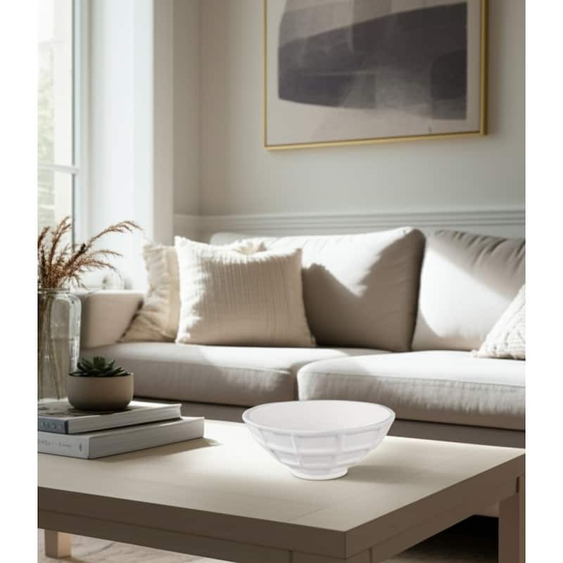 Paper Mache Windowpane Decorative Bowl Textured Design - 6" White - 13.75" x 13.75" x 5.75"
