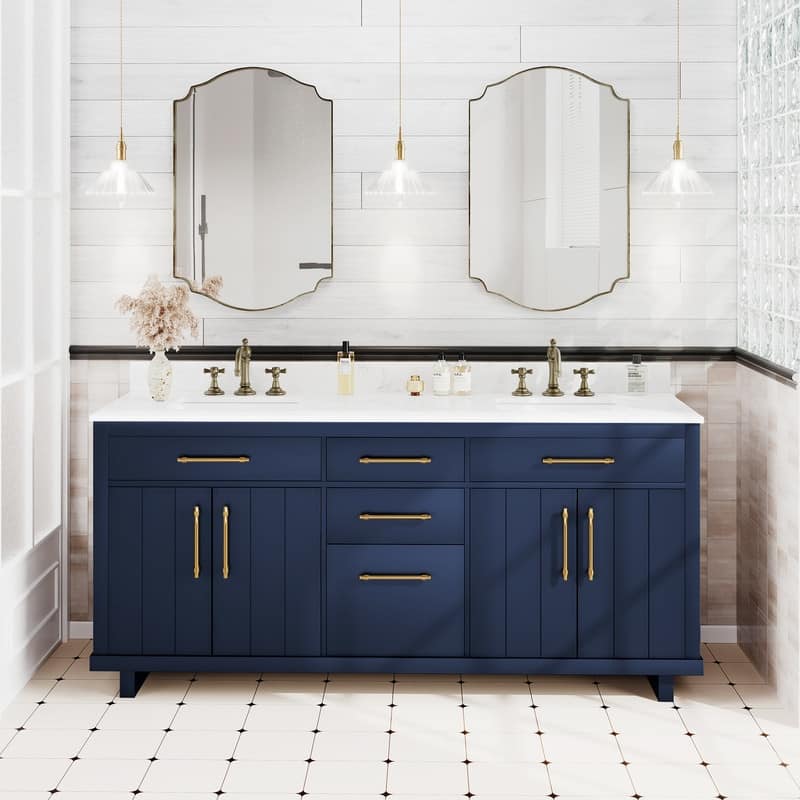 72-inch Double Bathroom Vanities with 2 Integrated Rectangular Sinks