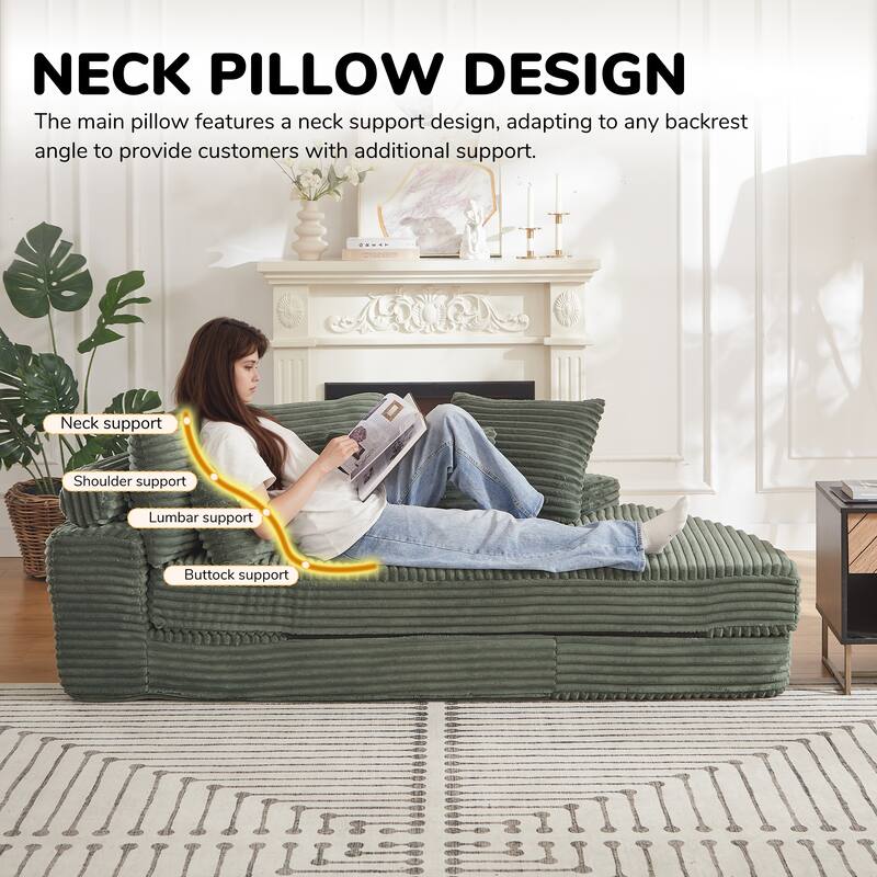 78.5-Inch Corduroy Semi-Circular 2-in-1 Sofa Bed,Designer Recliner with Pillow