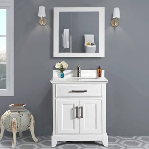Vanity Art 30" Single Sink Bathroom Vanity Set with Engineered Marble Top and Free Mirror