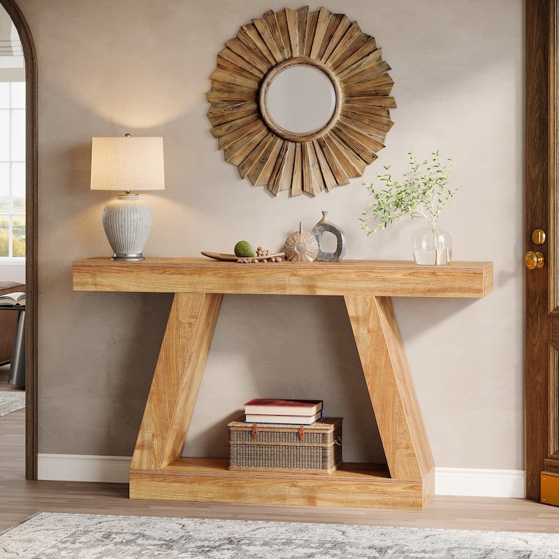 55 Inches Farmhouse Wood Console Sofa Table with Storage - 11.81" D x 55.12" W x 31.5" H