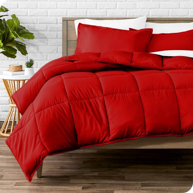 Bare Home Hypoallergenic Down Alternative Comforter Set - Oversized Queen - Red