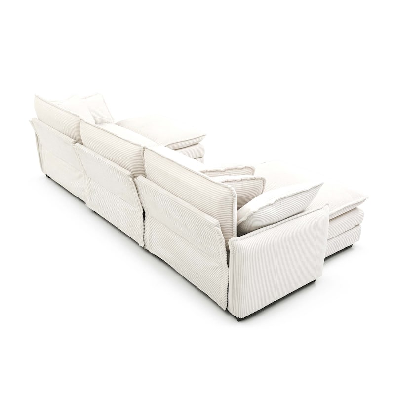 Beige 5-piece Corduroy Upholstered U-Shaped Modular Sectional Sofa with 2 Removable Ottoman, 5 Pillows, and Free Combination