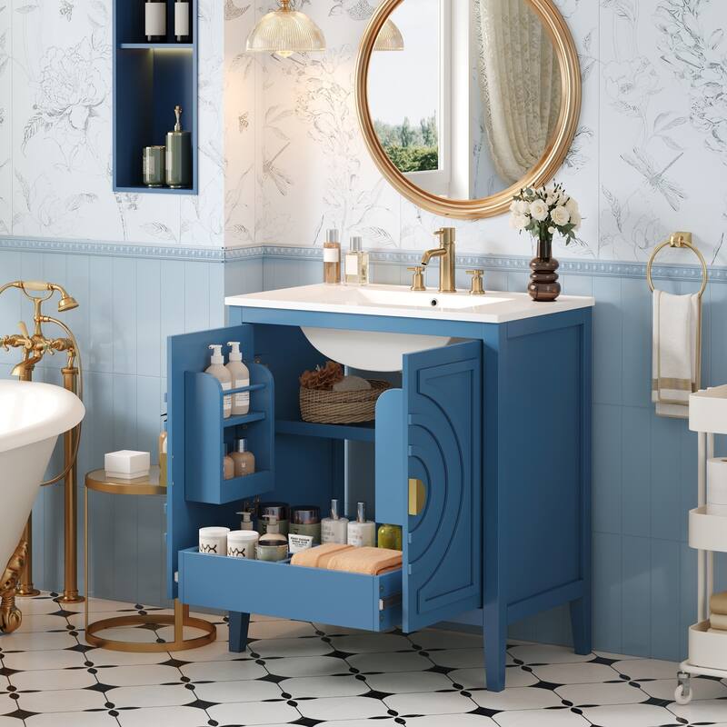 30" Bathroom Storage Cabinet with 2 Soft Closing Doors with Organizer,1 Hided Drawer and Adjustable Shelf, Vanity with Sink