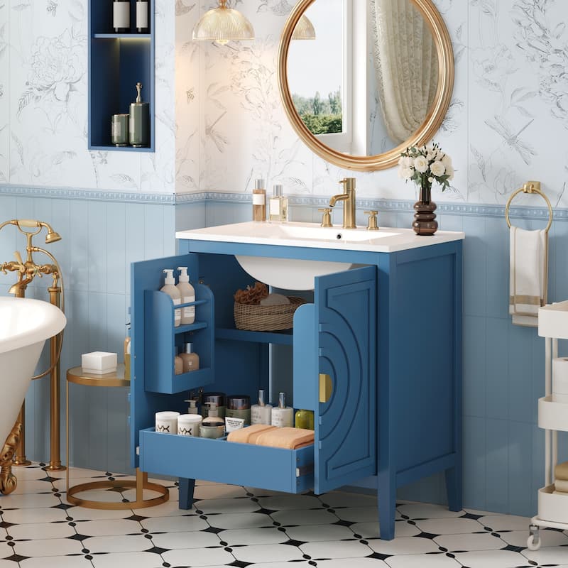 30" Blue Bathroom Vanity Cabinet with Undermount Ceramic Sink - 30 Inch
