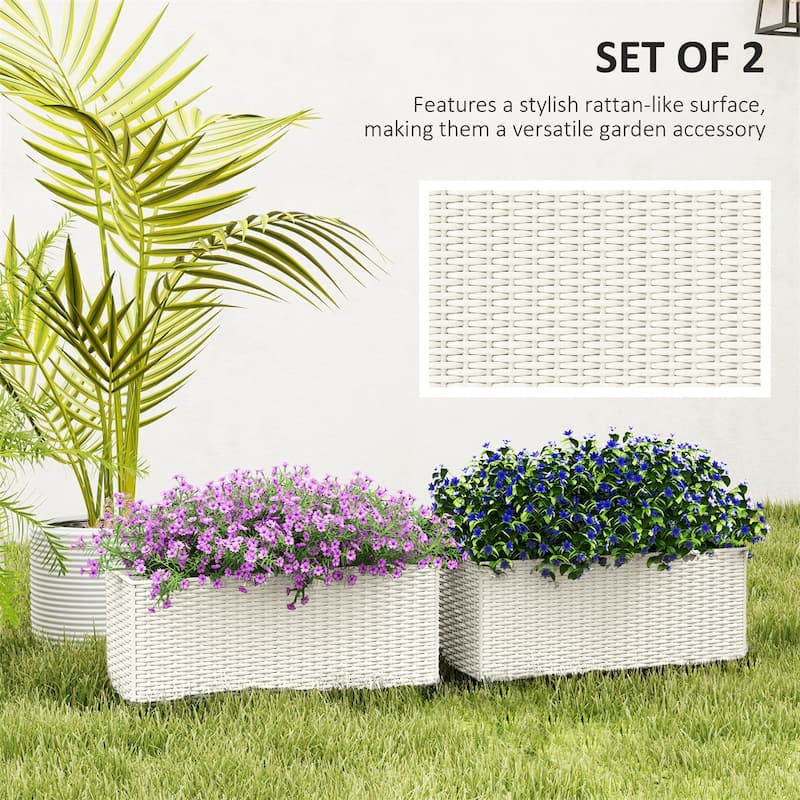 Set of 2 Wall Mounted Rattan Style Planters for Balcony Patio and Garden Hanging Flower Boxes - 19.7" L x 7.5" W x 7.5" H