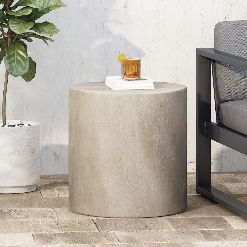 Roomfitters Outdoor Lightweight Side Table, Modern Round Accent Table for Patio, Balcony or Living Room, Light Gray