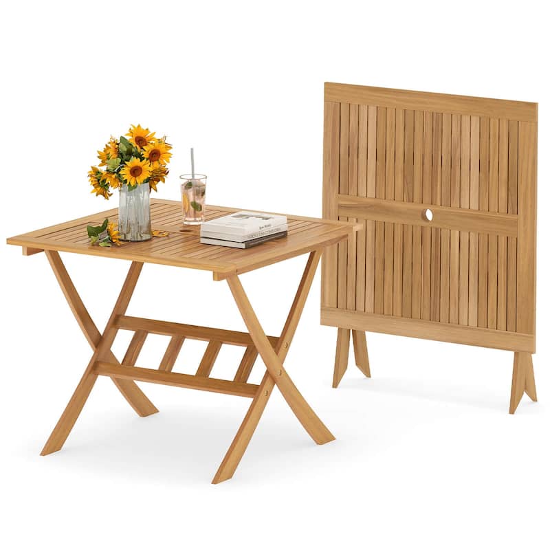 Costway Acacia Wood Folding Table 36” Patio Dining Table with Slatted - Natural - See Details
