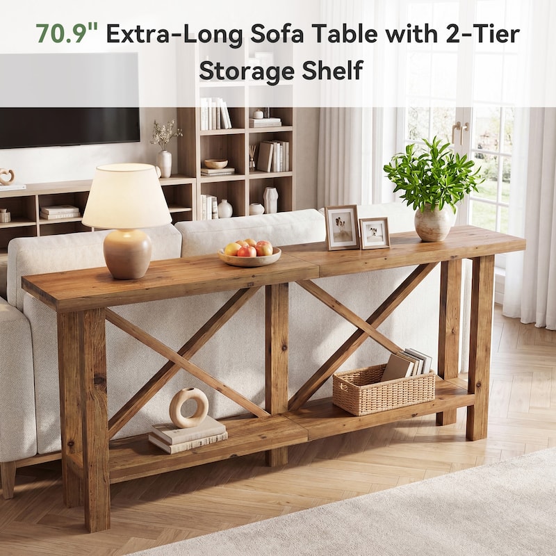 Solid Wood Console Table, Farmhouse Narrow Sofa Table for Living Room