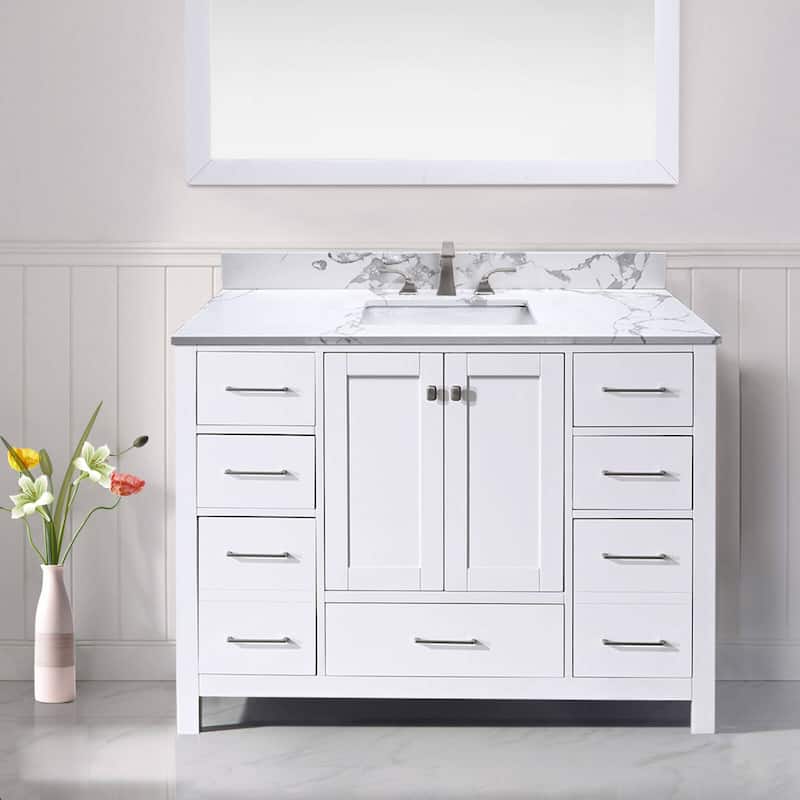 Prismatica 48 inch White Bathroom Vanity Set with Marble Top