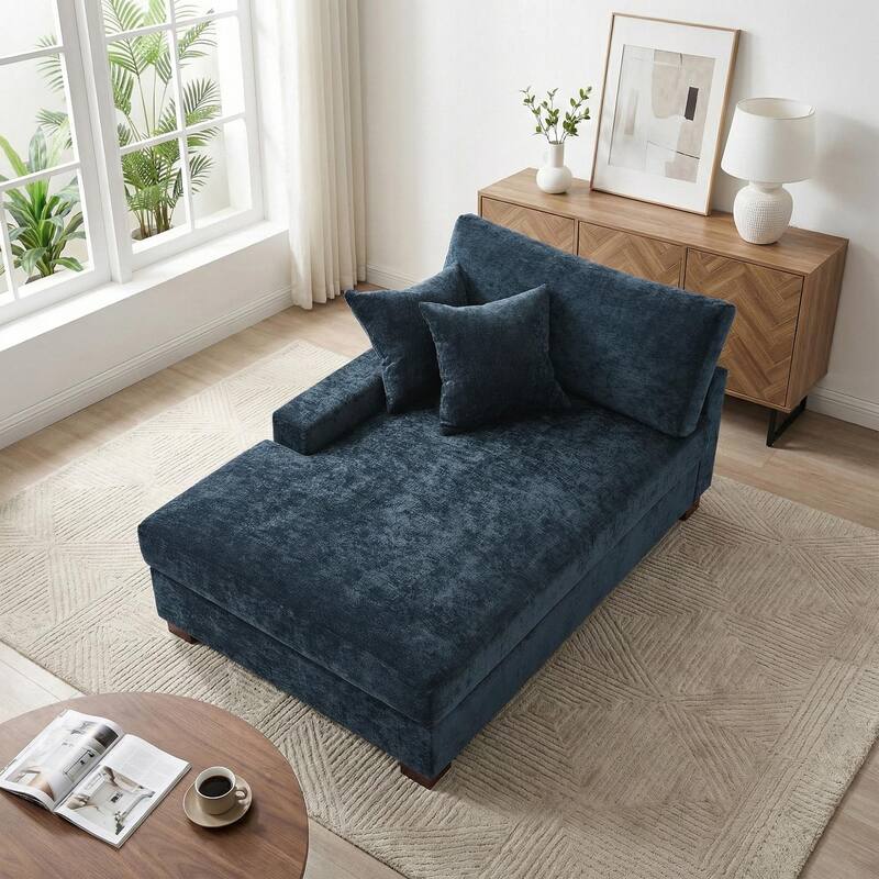 40.8"W Modern Chenille Upholstered Chaise Lounge with Pillow