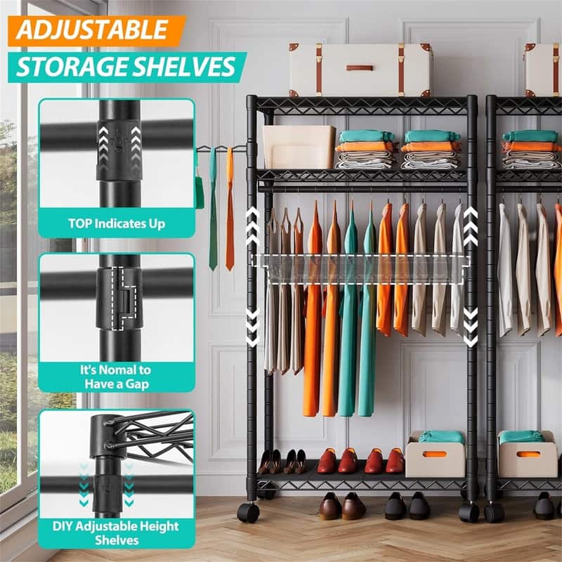 Rolling Garment Rack with 3 Shelves