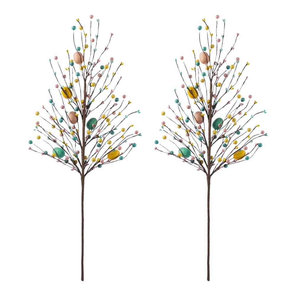 Glitzhome 28"H Set of 2 Easter Eggs Lavender Berries Leaves Picks