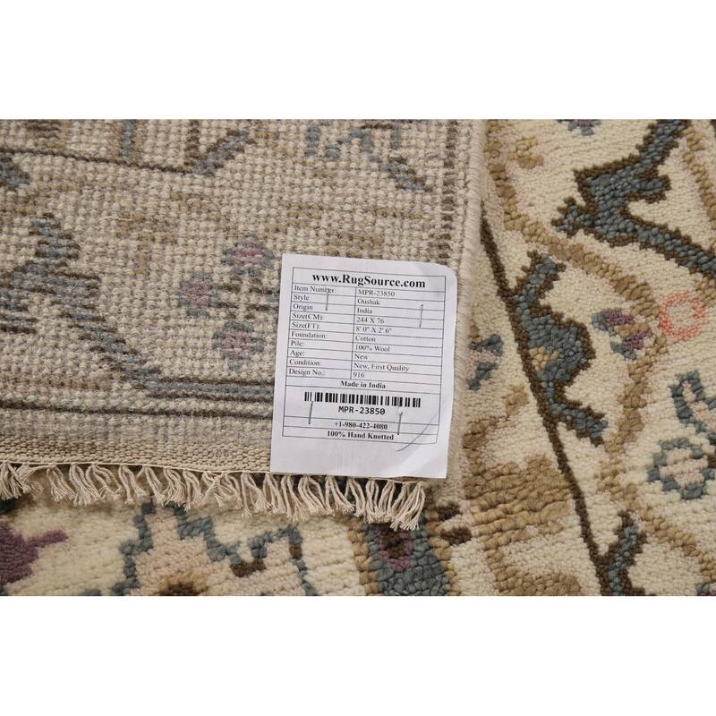 Transitional Oushak Indian Runner Rug Hand-Knotted Wool Carpet - 2'6"x 8'0"