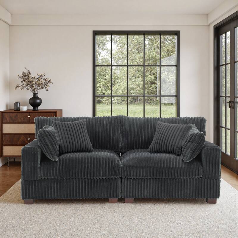 Cotton Flannel Sectional Sofa w/ Adjustable Headrests & Pillows