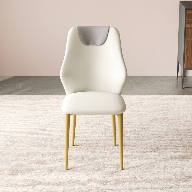 Set of 2 dining chairs, high-quality PU leather seats, with gold-plated painted carbon steel legs and ergonomic backrests