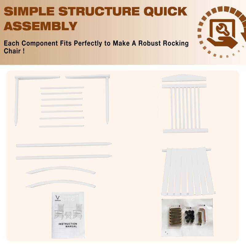 VEIKOUS 3-Piece Outdoor Rocking Chair Set with Folding Table for Patio and Porch