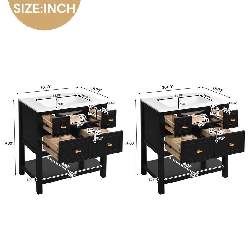 2-Piece Bathroom Vanity Set, 60" Bathroom Vanity Set with Ceramic Sink (Separate), Solid Wood Frame Bathroom Storage Cabinet