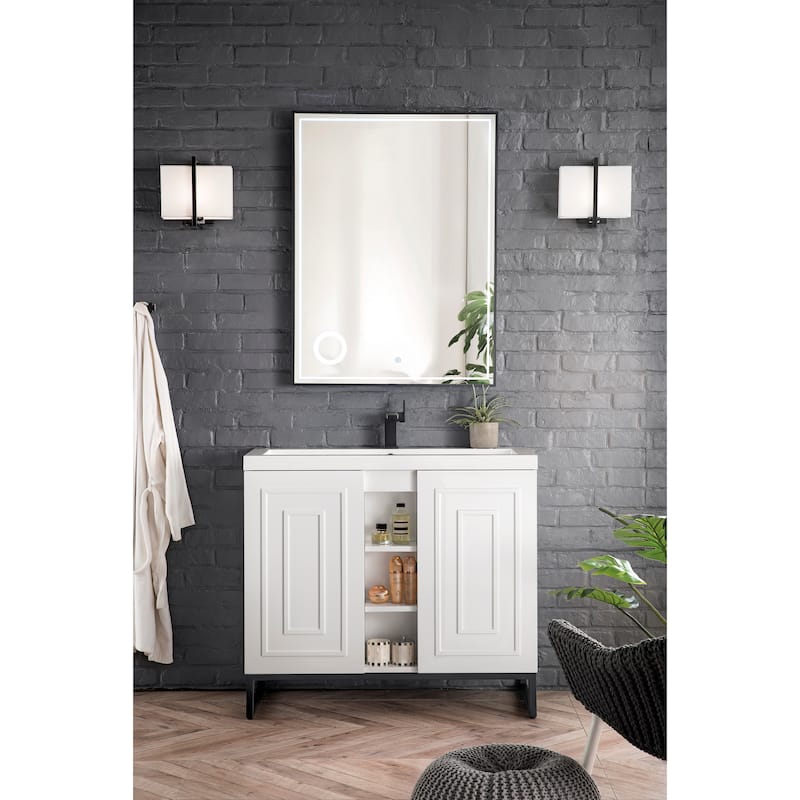 James Martin Vanities Alicante 39.5" Single Vanity Cabinet, Glossy White w/ White Glossy Composite Stone Top