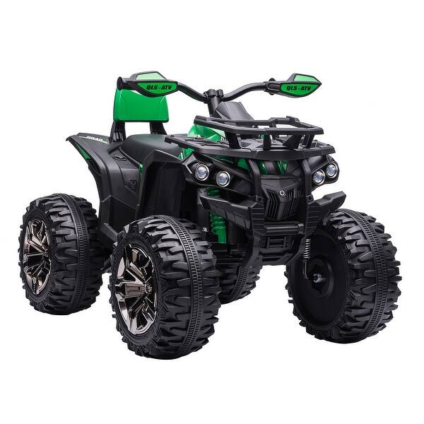 slide 2 of 10, Kids Electric Four-Wheeler with LED Headlights, Music Player, and USB Input, ASTM Certified Green