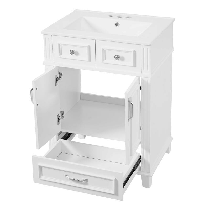 24" Solid Wood Frame Bathroom Vanity with Ceramic Sink and Soft-Close Doors