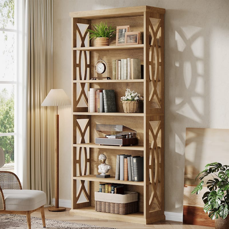 Freestanding Bookshelf, Wood Bookcase, Display Shelves Home Office Living Room Bedroom Storage - Natural