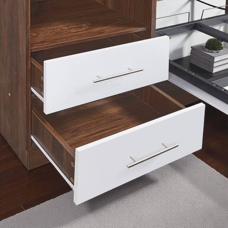 Twin/Full Size Murphy Wall Bed with Side Cabinet Storage, Foldable Bed with Slat Support, Space-Saving Bedroom Furniture