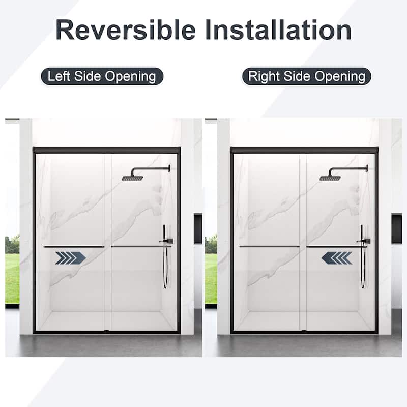Semi-Frameless Double Tempered Glass Sliding Shower Door,1/4" Thick