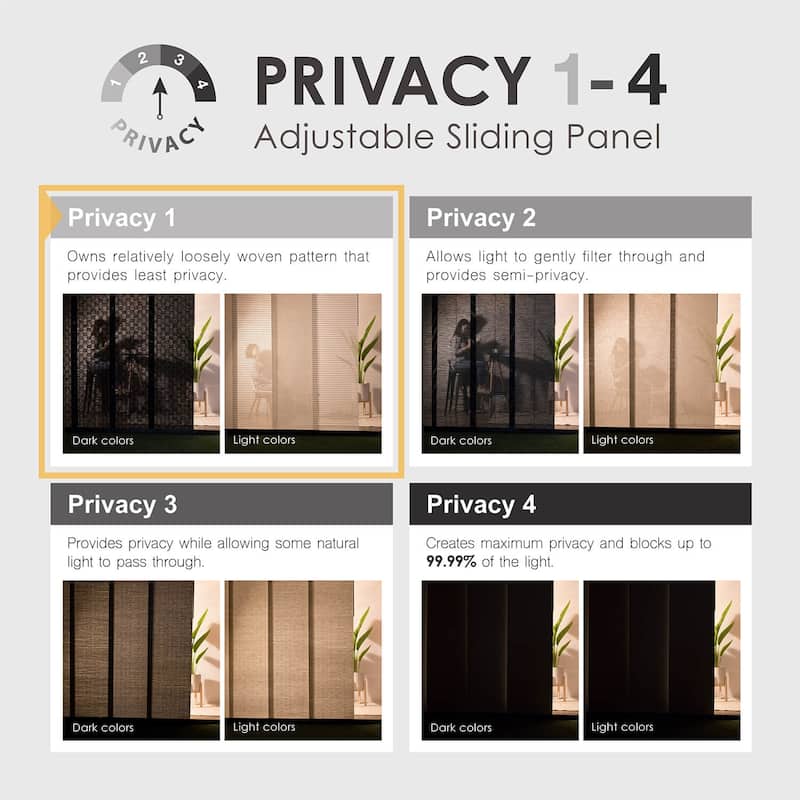 GoDear Design Natural Woven Adjustable Sliding Panel Track Blinds, Vertical Blinds, Earth Tone Color, 45.8"- 86" W x 96" L