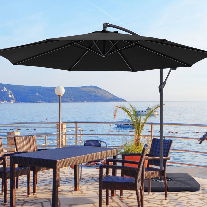 LIVOOSUN 10ft Patio Offset Umbrellas,Hanging Market Patio Umbrella - Black