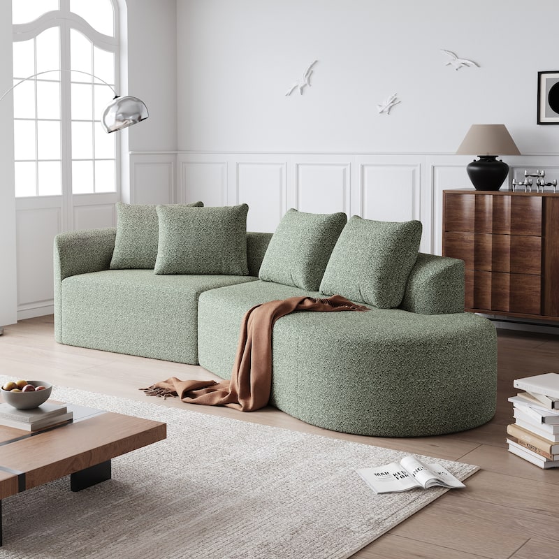 GDFStudio - Thalric Chenille 4-Seater Oversized Sectional Sofa with Pillows - Green