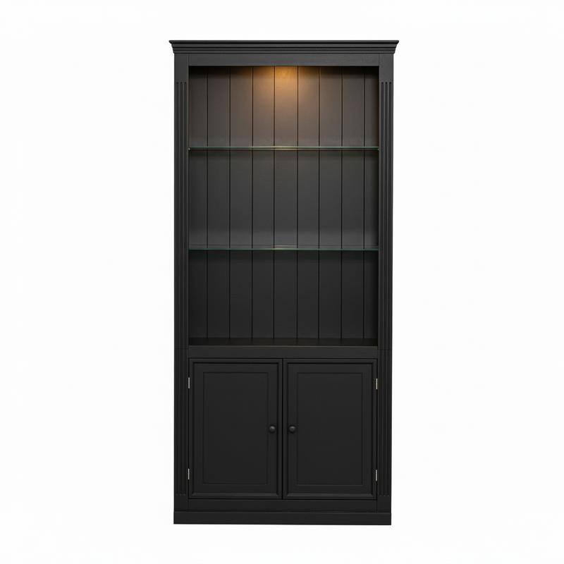 Farmhouse 78.75"Tall 4-Tier Display Shelf with Adjustable Glass Shelves and Dimmable Ceiling Light for Home Decor