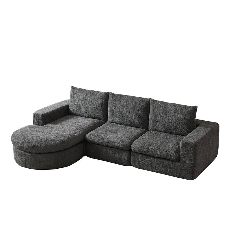Curved Sectional Sofa with L-Shape Chaise, Chenille Upholstered Boneless Cloud Sofa, Modular 4 Seat Corner Sofa with Cushions