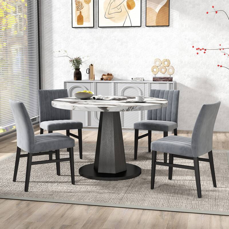 Roundhill Furniture Cavira 5-Piece Round Modern Dining Set
