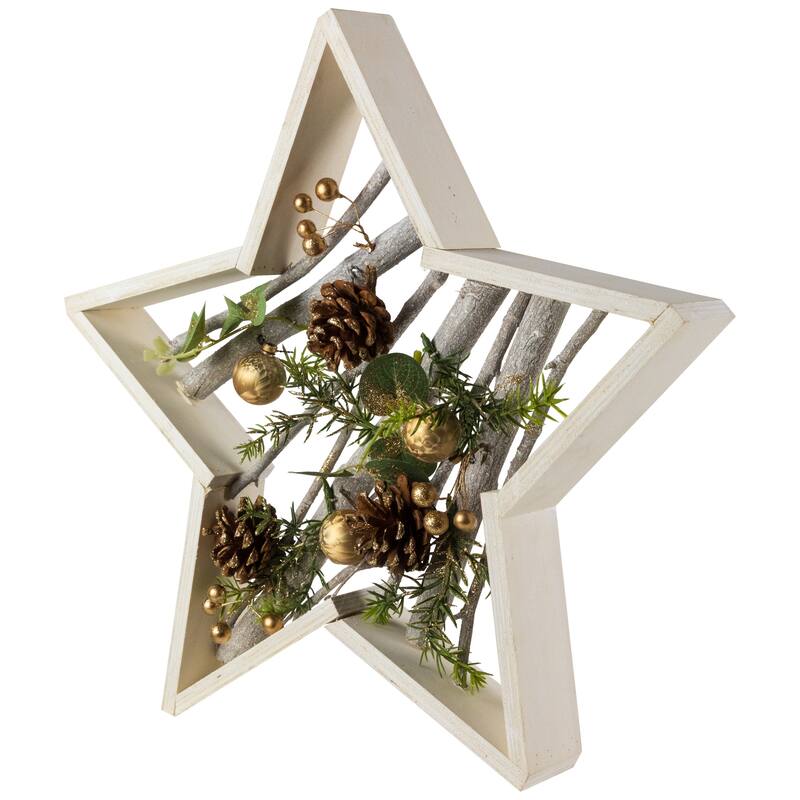 Pinecones and Berries Star Shaped Wooden Christmas Decoration - 14.5"