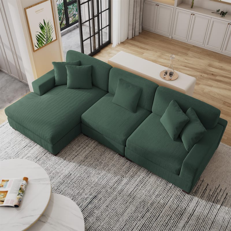 Modern Oversized Modular Sectional Sofa Set With Pillows - Hunter Green-Chaise&Armless Chair&Armchair