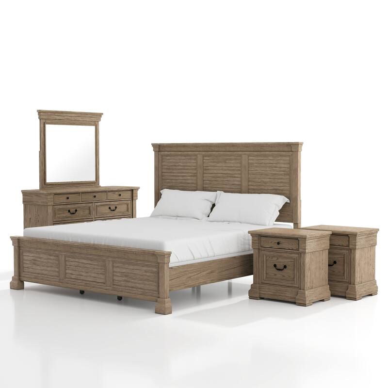 Furniture of America Wacine 5-Piece Weathered Grey Solid Wood Panel Bedroom Set