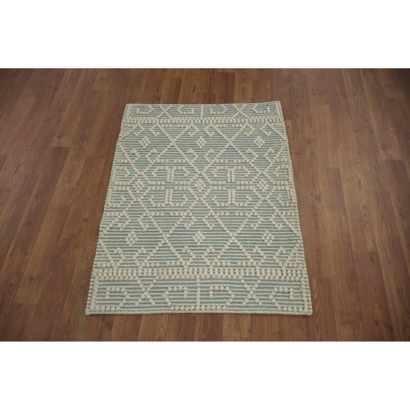 Hand Knotted Oriental 100% Wool Carpet Modern Geometric Greys & Charcoal Modern Gotti Design Area Rug - 3' 0'' X 2' 3''