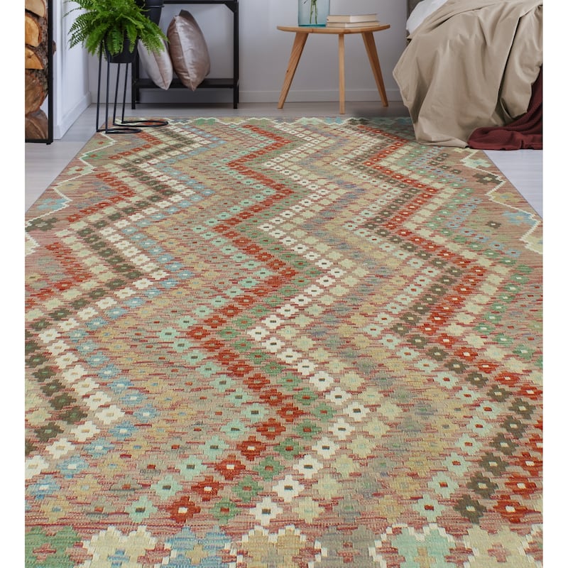 Sun Faded Flatweave Saul Brown/Red Rug - 6'7" x 9'7"