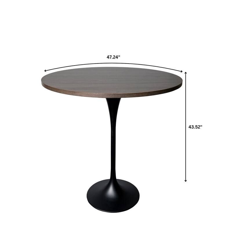 LeisureMod Verve 48" Round Dining Table with MDF Wood TableTop and Black Steel Base for Kitchen & Dining Room