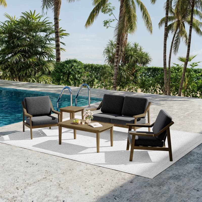 5-piece Adirondack Patio Teak Lounge Chairs Loveseat Conversation Set