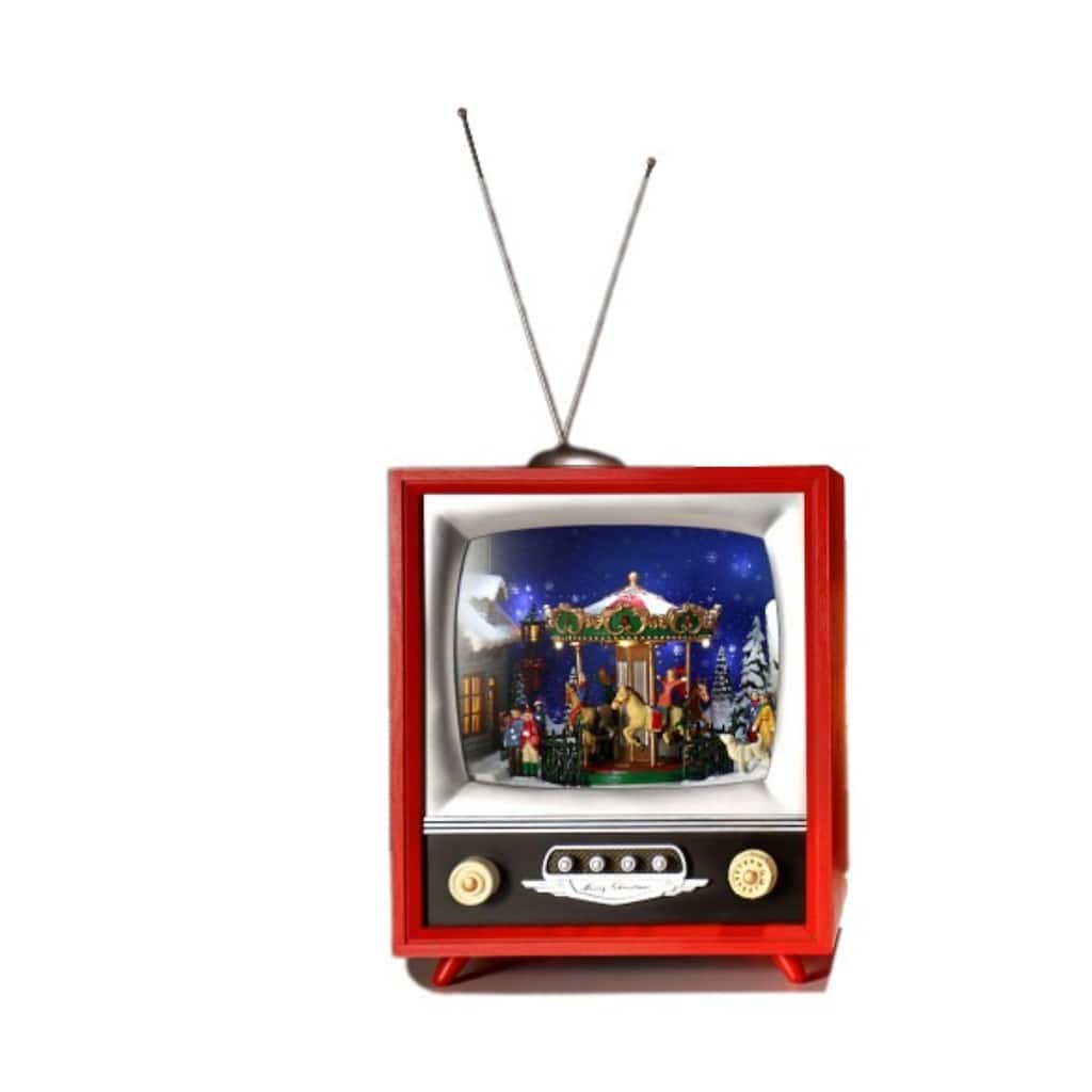 LED Lighted Carousel TV Christmas Decorations - 17.25" - Red - Set of 2