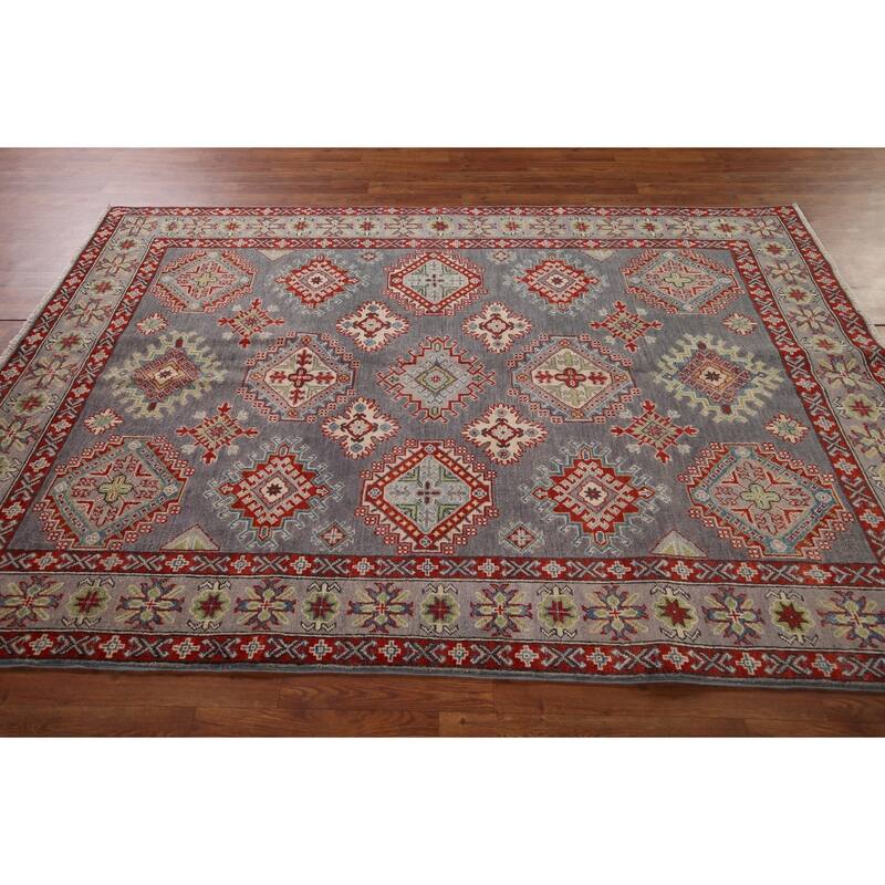 Traditional Gray Kazak Oriental Area Rug Handmade Wool Carpet - 5'8" x 8'0"
